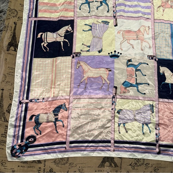 Horse Scarf Print Shawl Equestrian Purple Pink Blue Pony Stallion One Size - Picture 2 of 10